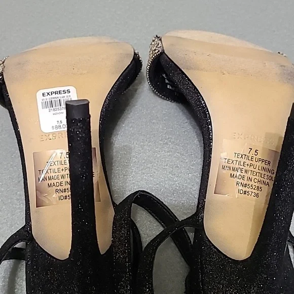 EXPRESS Women's Black Rhinestone Strappy 4 inch Open Toe Heels - Size 7.5 - Picture 10 of 12